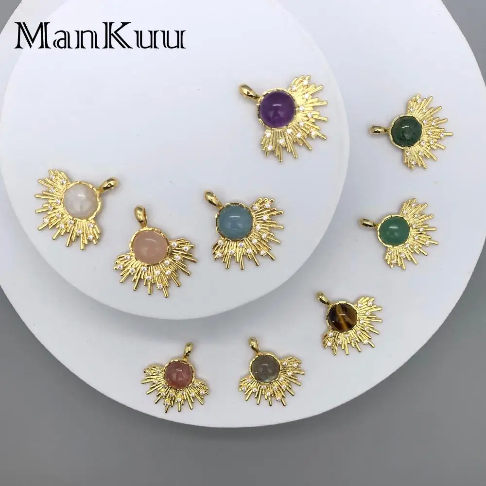 

Mankuu Fashion Jewelry Natural Crystal Gemstone Rose Quartz Amethyst Gold Plated Phoenix Tail Pendant Charm Women Necklace