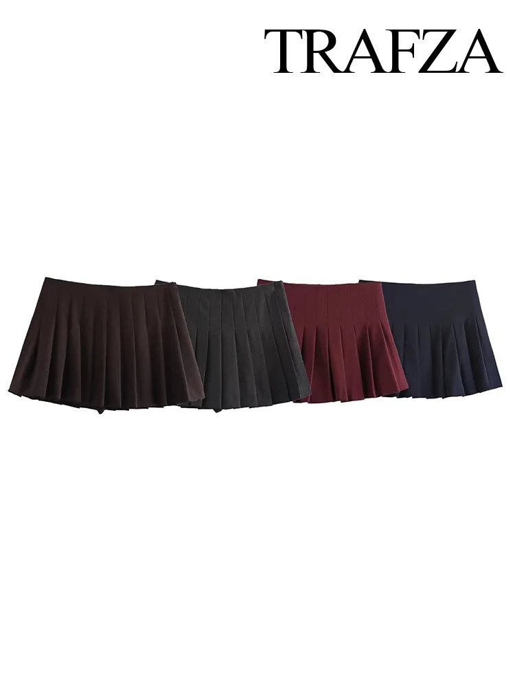 TRAFZA Woman Fashion Side Zipper High Waist Casual Street Style Skirt Pant Female Summer Chic Pleated Decoration Mini Culottes