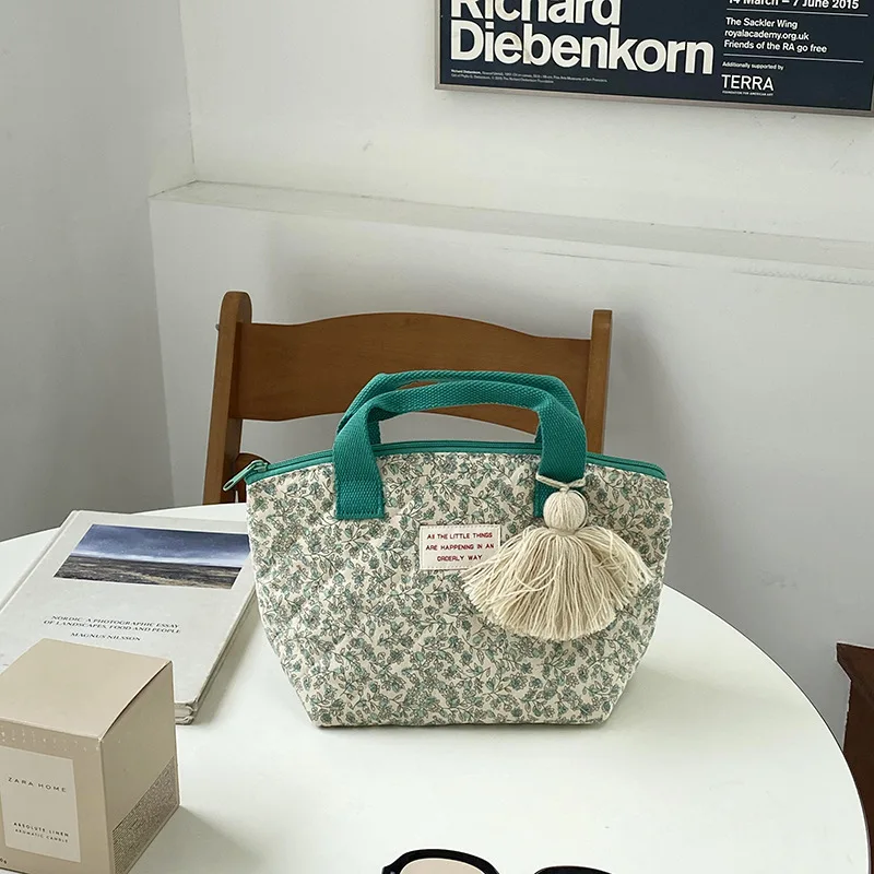 Borsa da pranzo isolata trapuntata borsa a mano piccola coreana per donna borsa da Picnic per alimenti per bambini portatile per bambini