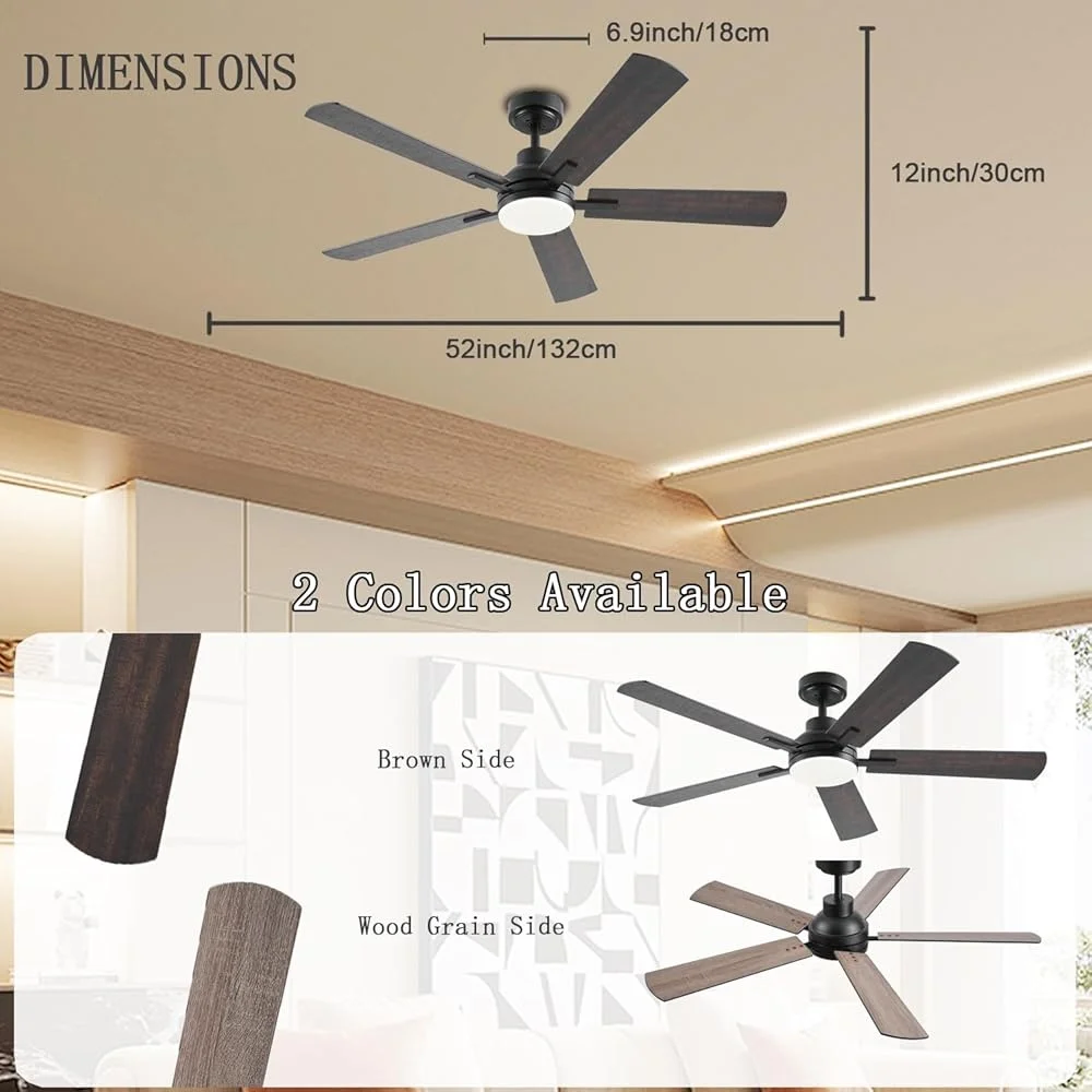 مروحة سقف ذكية مقاس 52 بوصة مع أضواء للتحكم عن بعد في التطبيقات، محرك تيار مستمر هادئ، 8 سرعات قابلة للتعتيم، مؤقت إيقاف تلقائي منخفض LED
