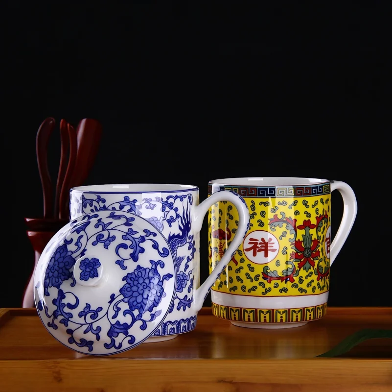 500ML, chinoiserie bone china dragon cup for tea ceremony,  dragon painting, bone-china-tea-mug chinese tradition style geek