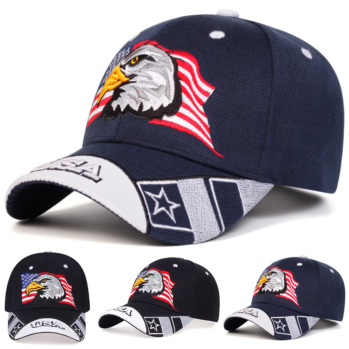 Unisex-Baseballmützen mit USA-Adler-Stickerei, für Frühling und Herbst, für den Außenbereich, verstellbare Freizeithüte, Sonnenschutzhut
