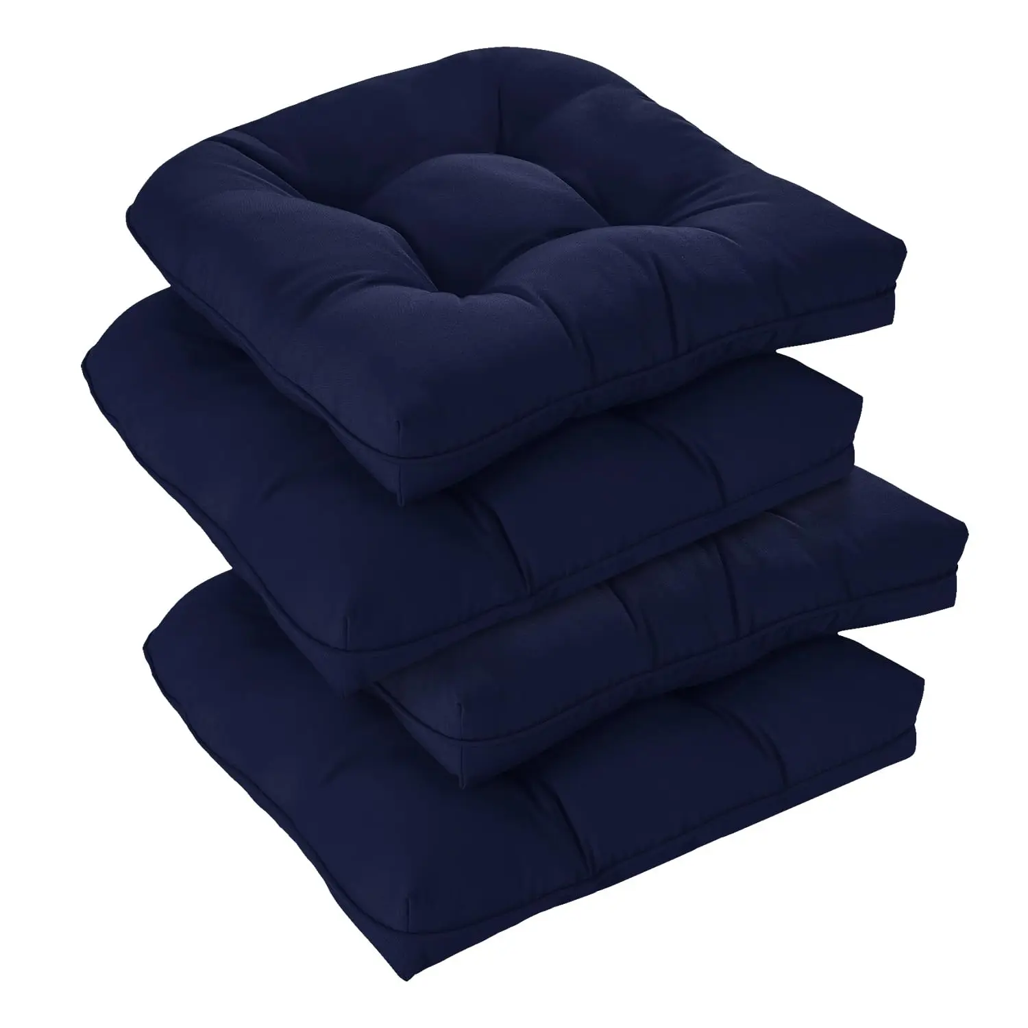 

4 Pack Water Resistant Tufted Outdoor Chair Cushions, Thick Overstuffed 19x19x5 for Patio Furniture Navy