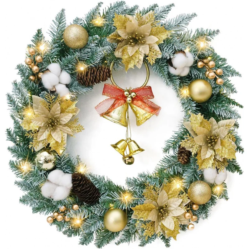 Christmas wreath front door and window 40X40cm, decorated with pine cone bells inside and outside