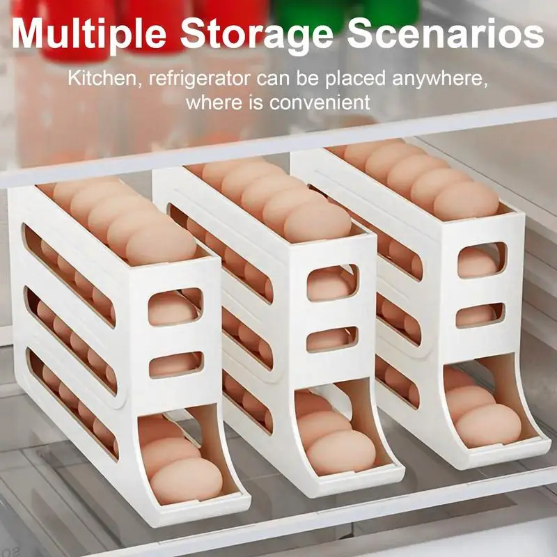 Slide Egg Organizer Food-grade Automatic Rolling Egg Box Ventilated Design Egg Dispenser Space-saving Egg Storage Container