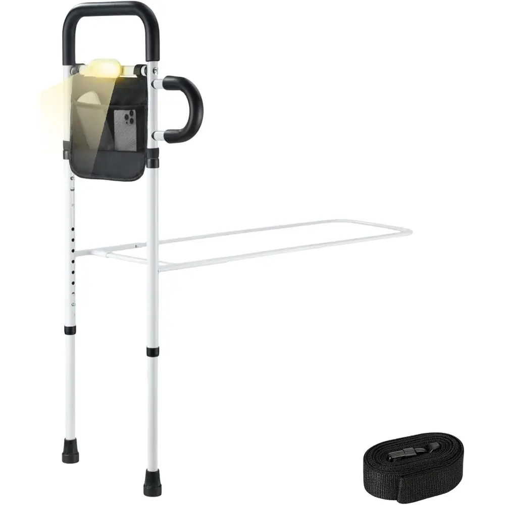 Barandillas de Seguridad para Camas o Adultos Mayores - Barandilla de Asistencia Médica para Cama con Sensor de Movimiento, Luz LED y Bolsa - Bastón de Cama Ajustable de Doble Lado
