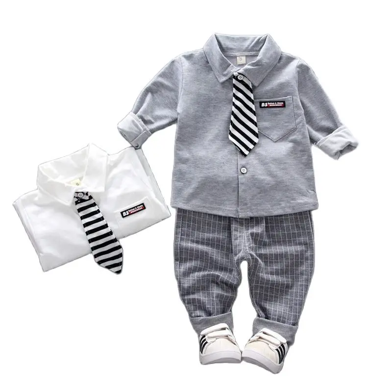 Baby Boys Plaid Gentleman Thinner Clothes Sets Toddler Kids Spring Autumn Tracksuit Suits Children T Shirt Pants Clothing Sets