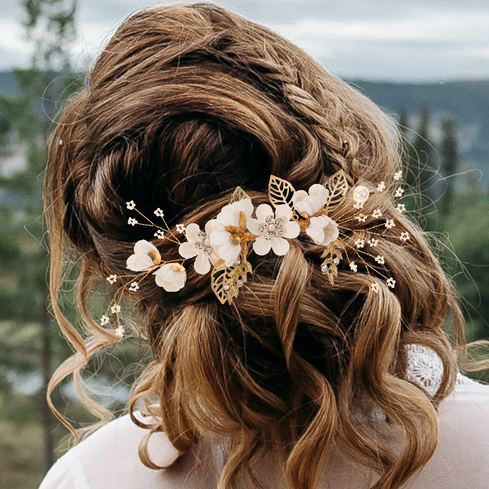 

4 Pcs Wedding Hair Jewelry Floral Bridal Headpiece Elegant Gold Clips Comb for Bride Hairpin Baby