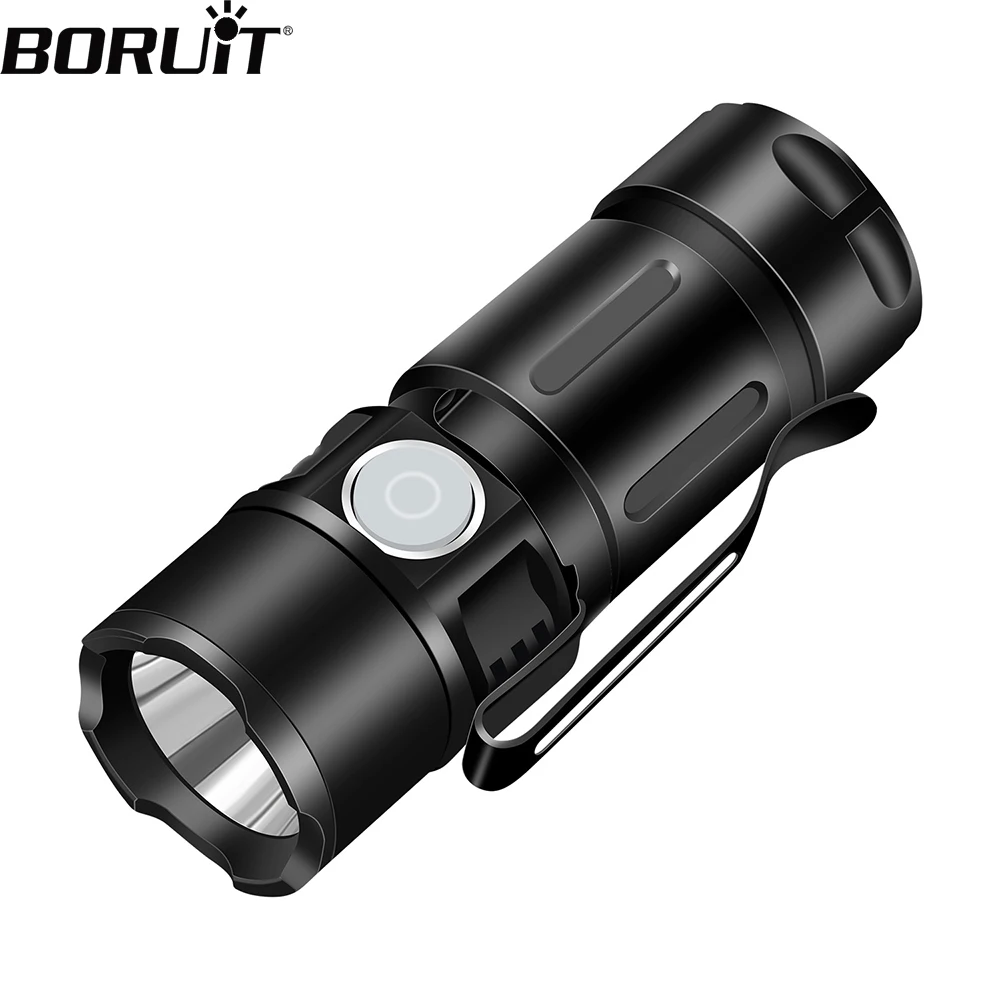 BORUiT Super Bright EDC LED Flashlight USB Rechargeable 600LM Torch Waterproof Pen Clip Emergency Camping Lantern