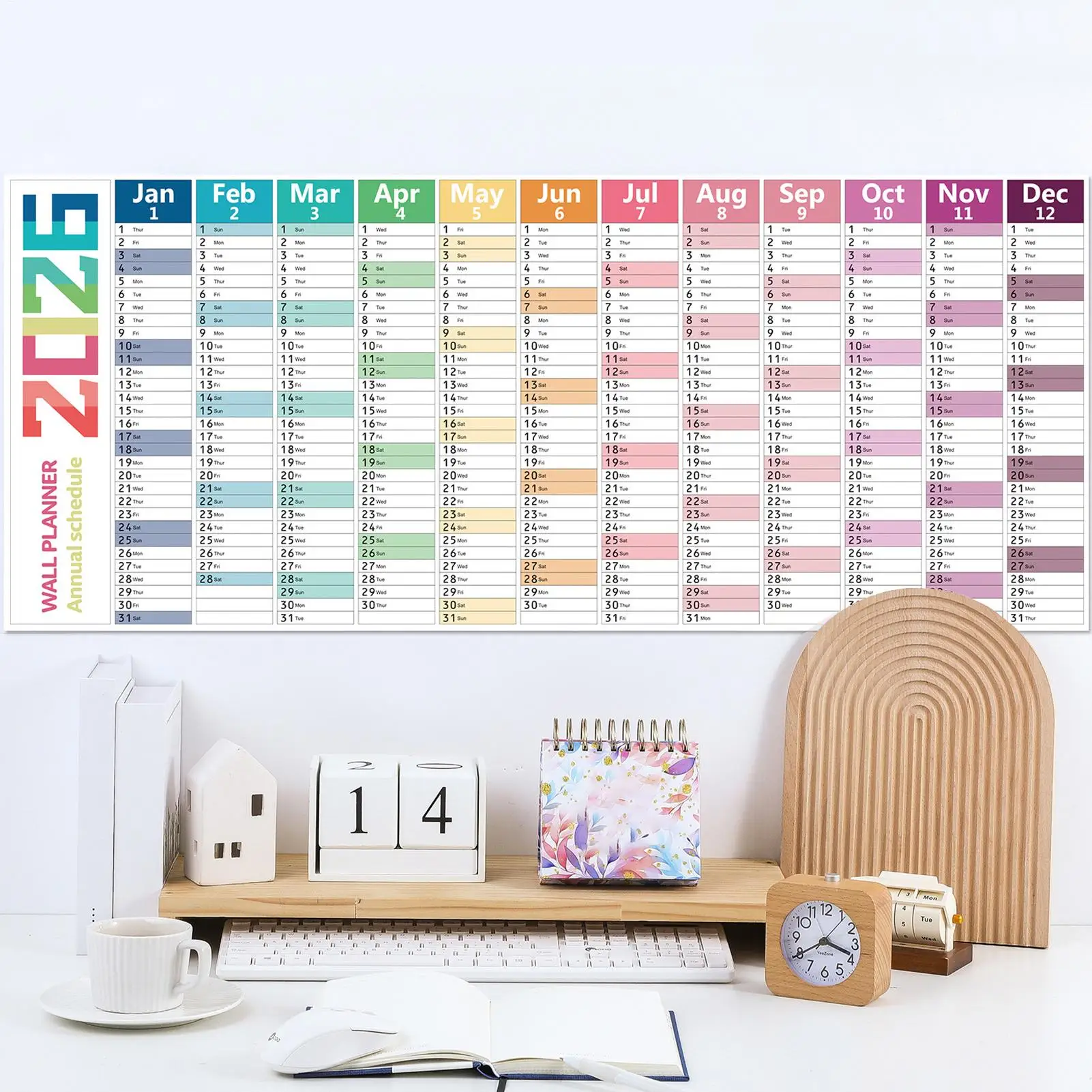 تقويم حائط إنجليزي لعام 2026، مخطط جداري جاف للمسح، مخطط جدول الأعمال، ورق سميك، السنة الجديدة، تقويم كبير لمكتب المدرسة المنزلية