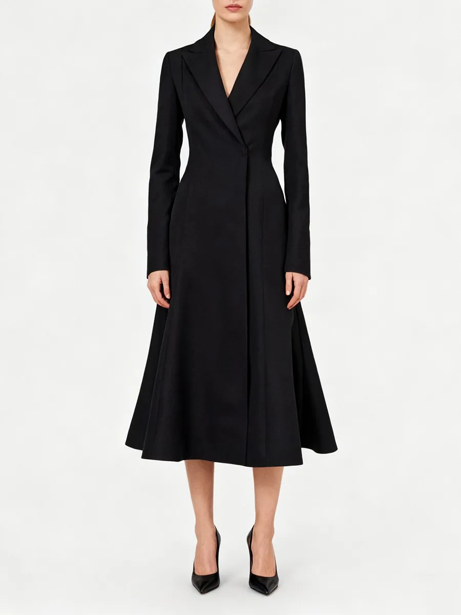 TWOTWINSTYLE Solid Slimming Temperament Skirt Suit for Women Lapel Long Sleeves Patchwork Ruched Minimalist Blazer Female New