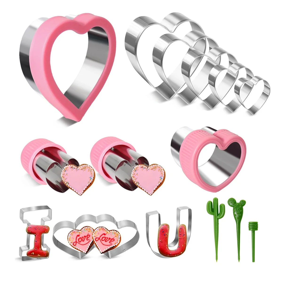 

15 Pieces Heart Cookie Cutter Set 9 Sizes Heart Shaped Cookie Cutter, Stainless Steel Valentine Cookie Cutter Set