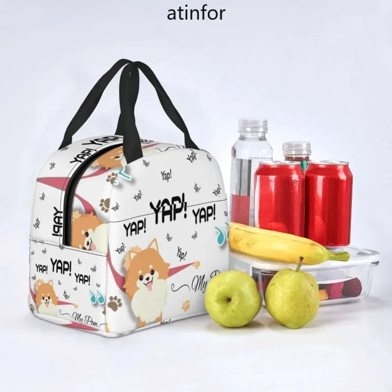 Cartoon Pomeranian Lunch Boxes Women Multifunction Spitz Dog Thermal Cooler Food Insulated Lunch Bag Office Work