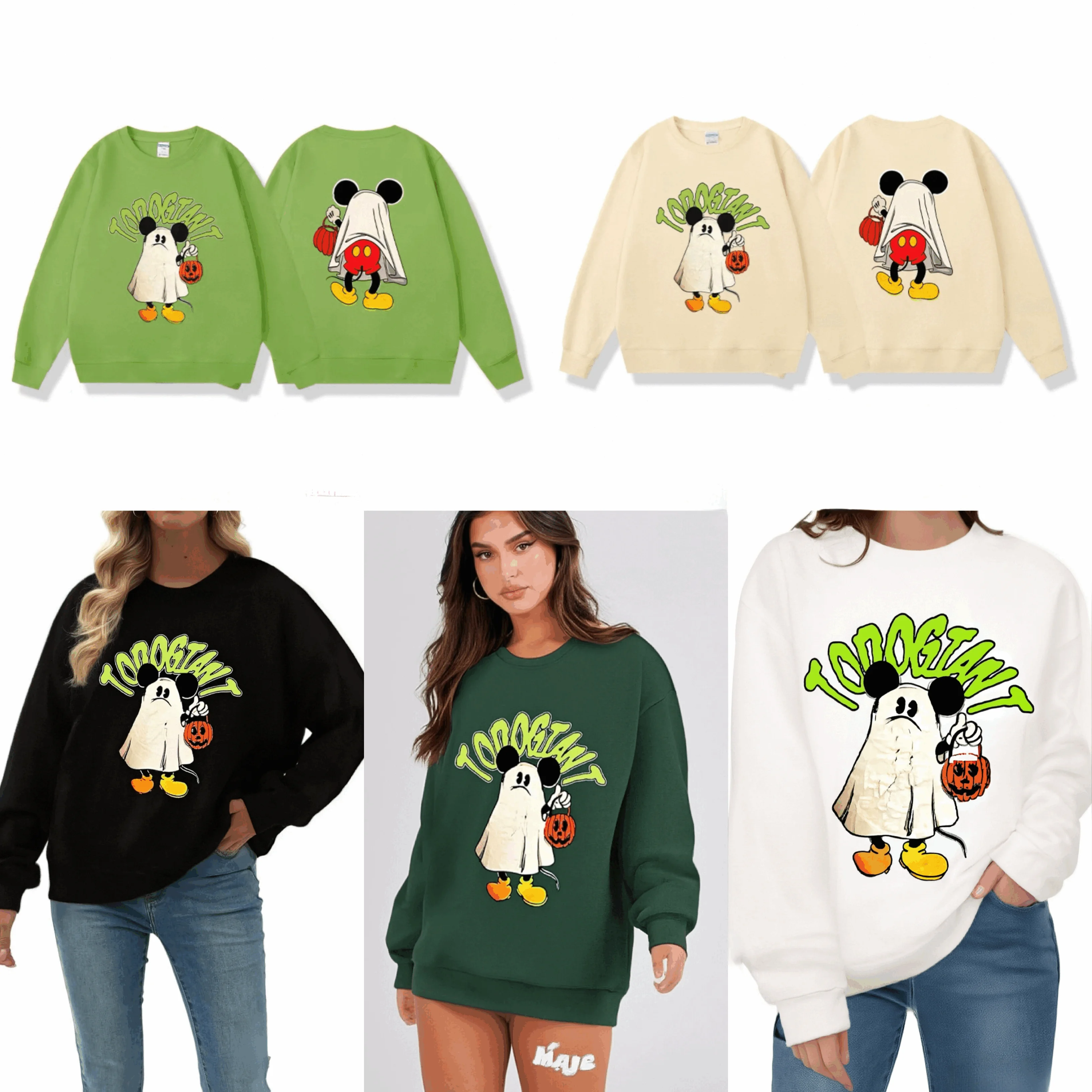 

European and American Halloween round neck sweatshirt with thick velvet and warm cartoon print couple's winter top T-shirt