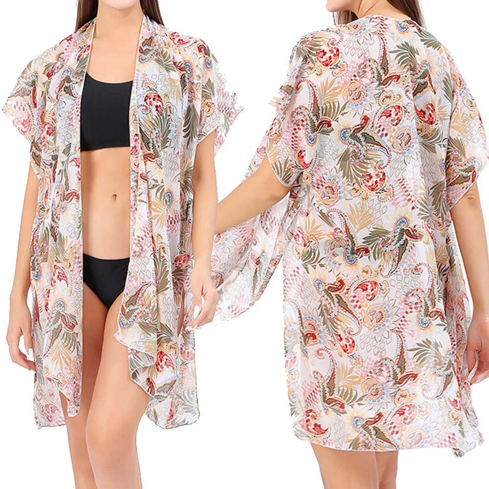 

Women's Tops Boho Loose Chiffon Coverups Beach Swim Bikini Kimono Cardigan Bathing Suit Cover Ups Blouse Swimwear Resort Wear