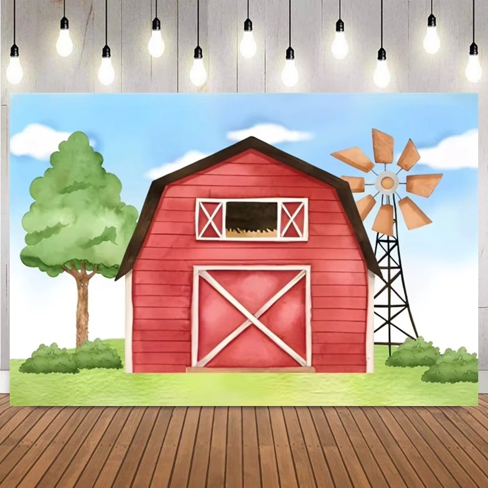 Cartoon Farm Backdrop Barn Animal Tractor Haystack Newborn Baby Birthday Party Kids Portrait Home Decor Photography Background