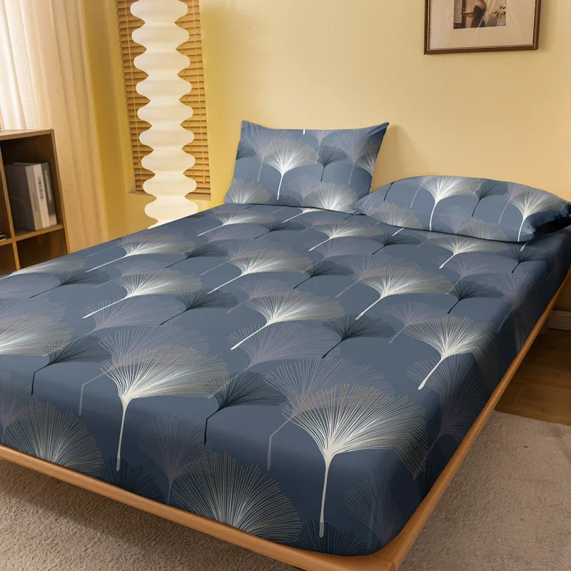 Simple modern Fan shaped Geometry printed matte Fitted Sheet, bedroom printed bed cover, bedding