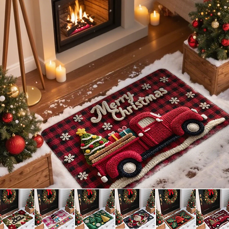 

Fluffy Christmas Pattern Diatomaceous Mud Bath Mat-Quick-Dry&Absorbent Festive Holiday Design Perfect for Kitchen Bathroom Decor