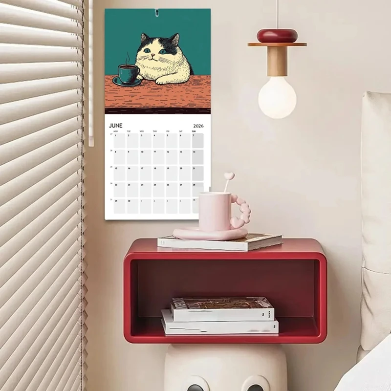 تقويم 2026 بتصميم قطة قابل للتعليق، مخطط عائلي لمدة 12 شهرًا، ورق سميك لتزيين المنزل لغرفة النوم والمكتب-ABYS #2
