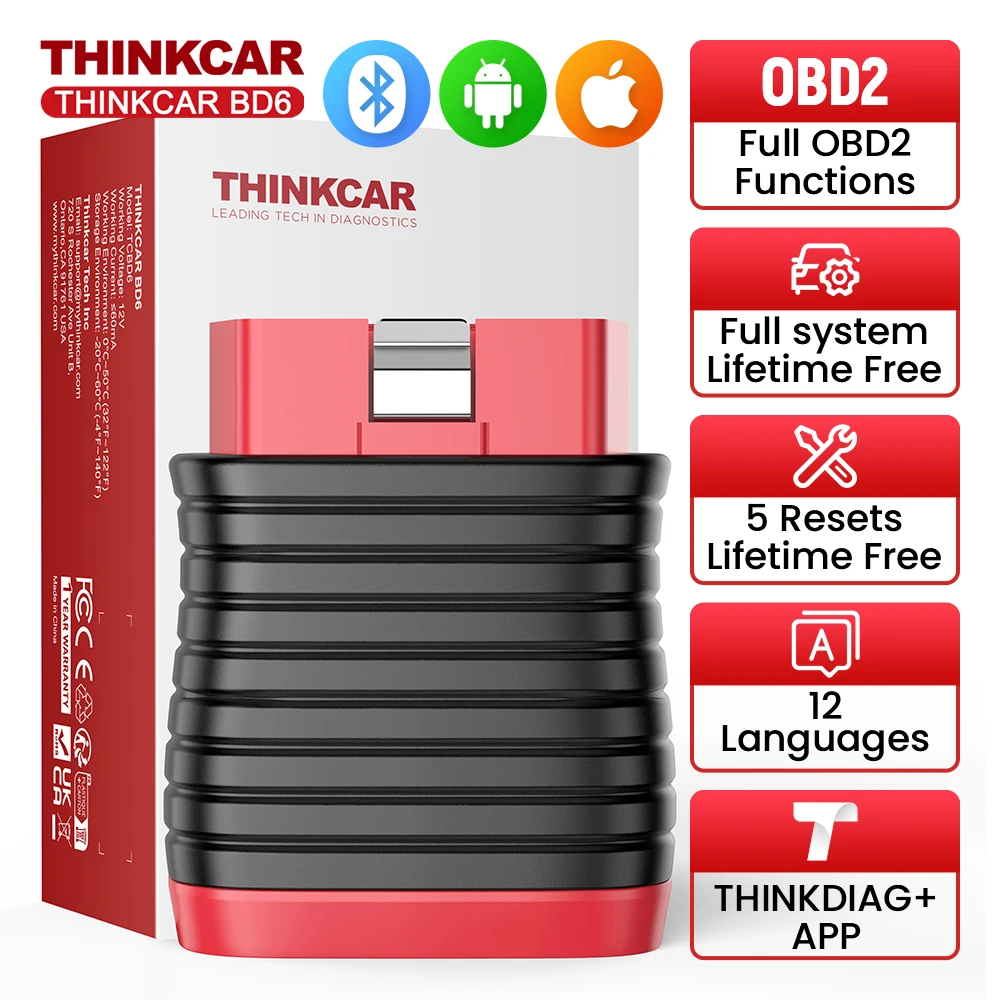 THINKCAR BD6 obd2 Diagnostic Tool Wireless Scanner All System Diagnostic for iOS & Android, 5 Hot Reset Free Car Code Reader