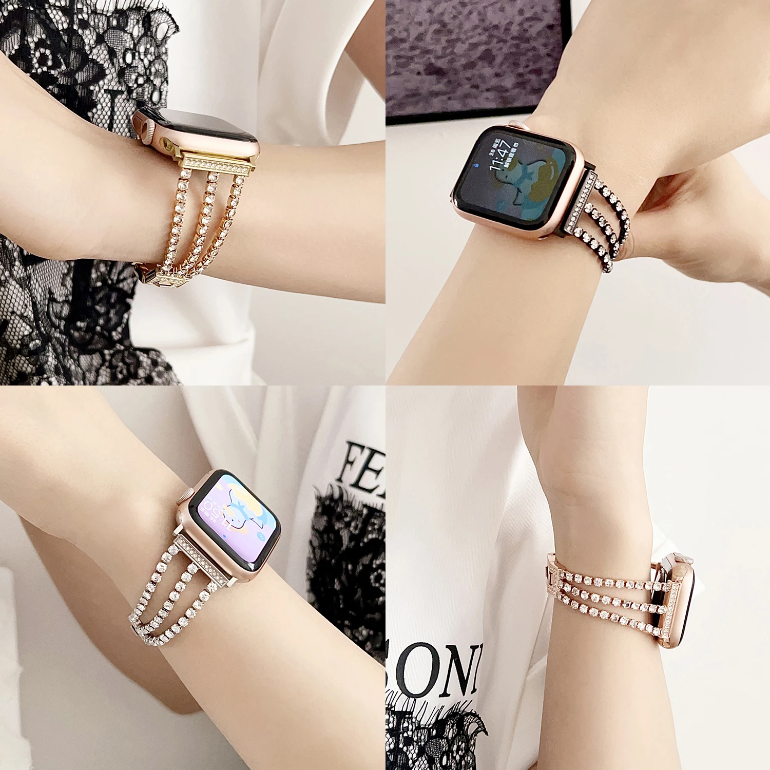 Luxury Three Chain Diamond Strap for Apple Watch S10 42mm Strap 46mm 45mm 44mm 41 40 38mm Elegant Women's Strap for IWTach Ultra