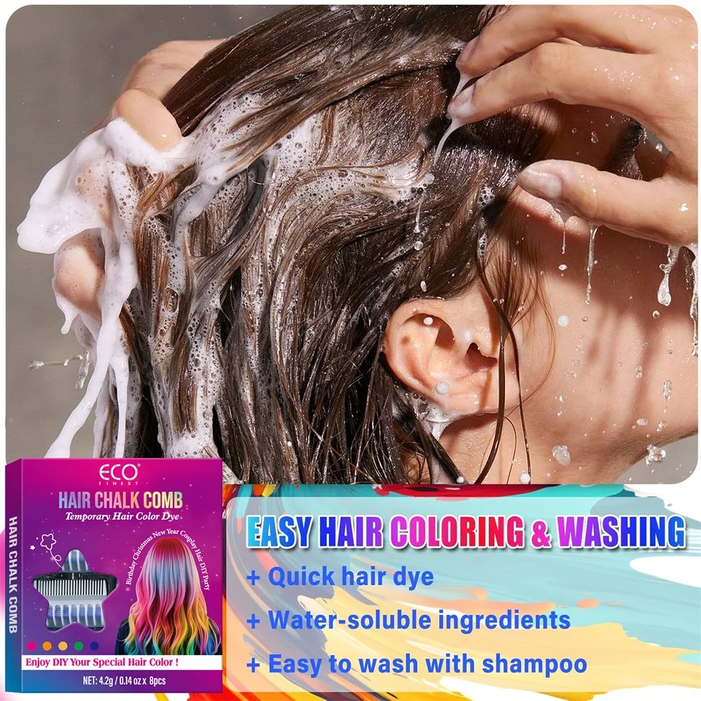 8 عبوات من أعواد طباشير الشعر متعددة الألوان للحفلات الممتعة وقابلة للغسل لون الشعر للمناسبات والتصفيف اليومي #4