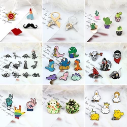 2-6Pcs/Set Punk Dinosaur Badge Green Plants Cat with Flower Enamel Pin Cute Goose Cat Claw Funny Beard Skeleton Brooch Kids Gift