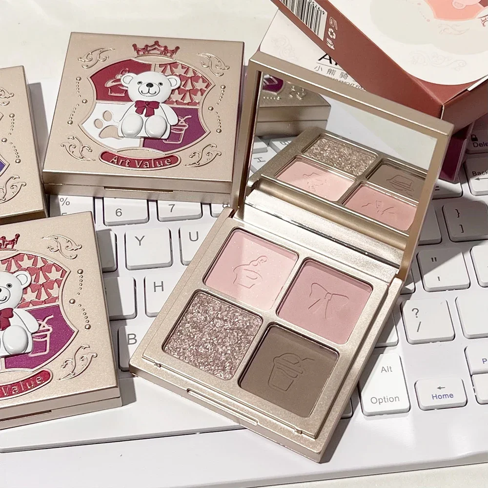 Art Value Bear Knight fard à paupières quatre couleurs, poudre fine, palette de fards à paupières multicolores mats