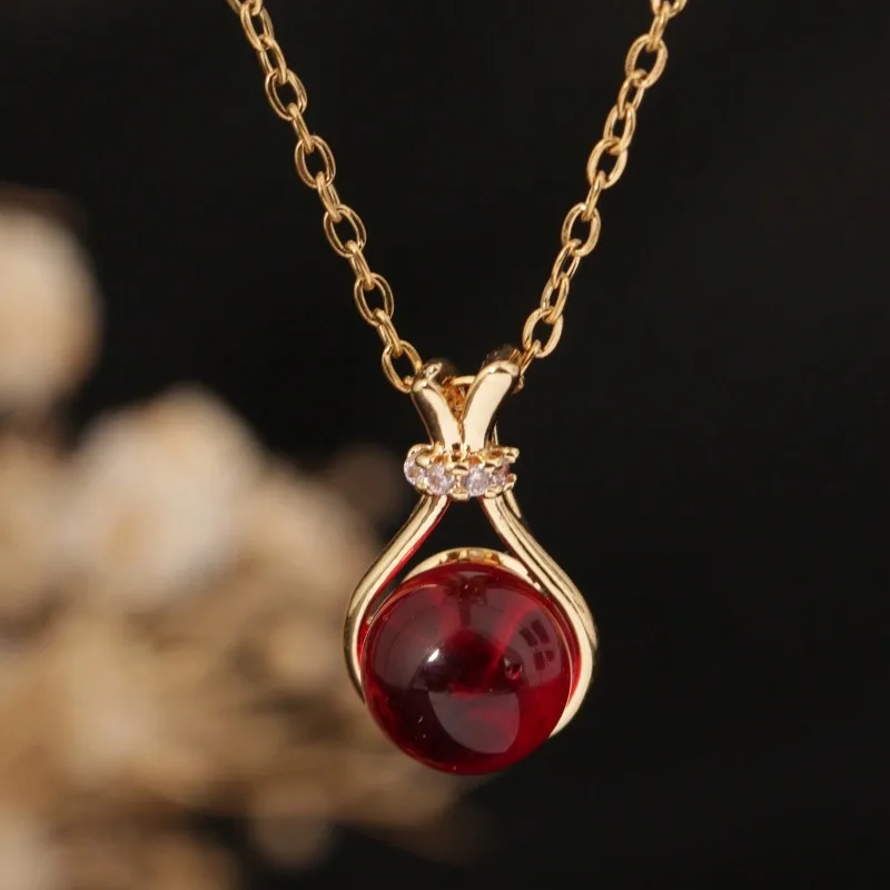 1pc New Chinese-style Gourd-shaped Red Money Bag Necklace Inlaid with Cubic Zirconia Women's Lucky Pendant Versatile Jewelry