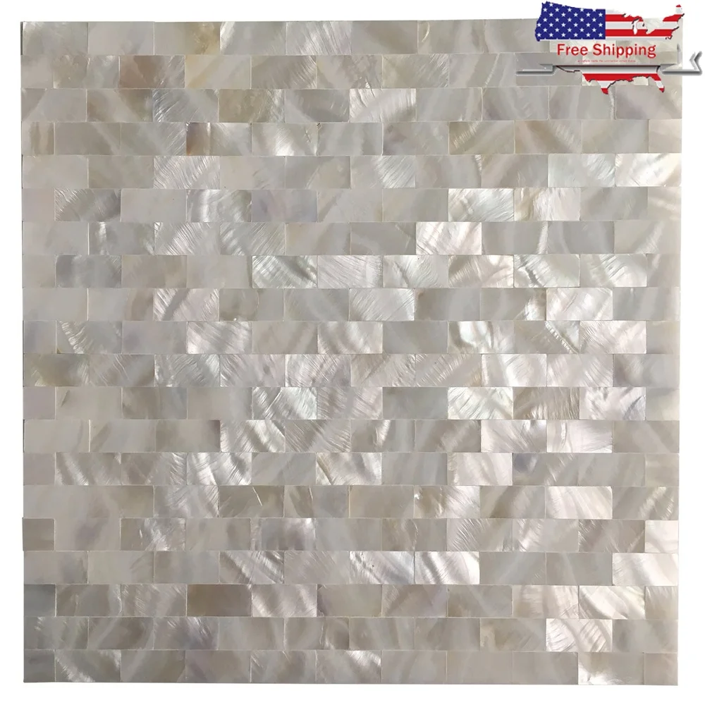 Carrelage mosaïque en nacre de qualité supérieure, coque écologique, Art mural rectangulaire 12x12 pouces, dosseret de cuisine, salle de bains, douche, Accent
