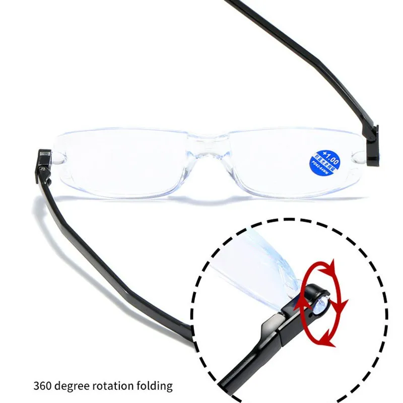 360 Degree Rotation Arms Folding Reading Glasses,Hd Blue Light Blocking Lens,eye Protection Uv400,With Slim Thin Cases