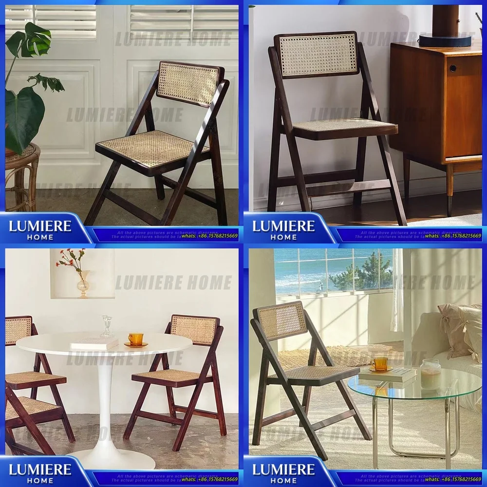 

Винтажный складной стул из цельного дерева, плетеный обеденный стул для кухни, кофейни, кабинета, табурет из натурального дерева, ретро японский стиль