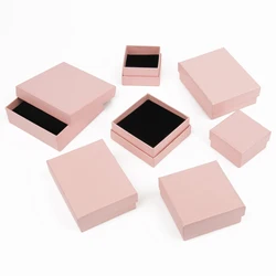 Caja de embalaje de papel Kraft rosa para collar, caja de regalo de joyería, anillo, pendientes, suministros reutilizables, varios tamaños, 1 piezas
