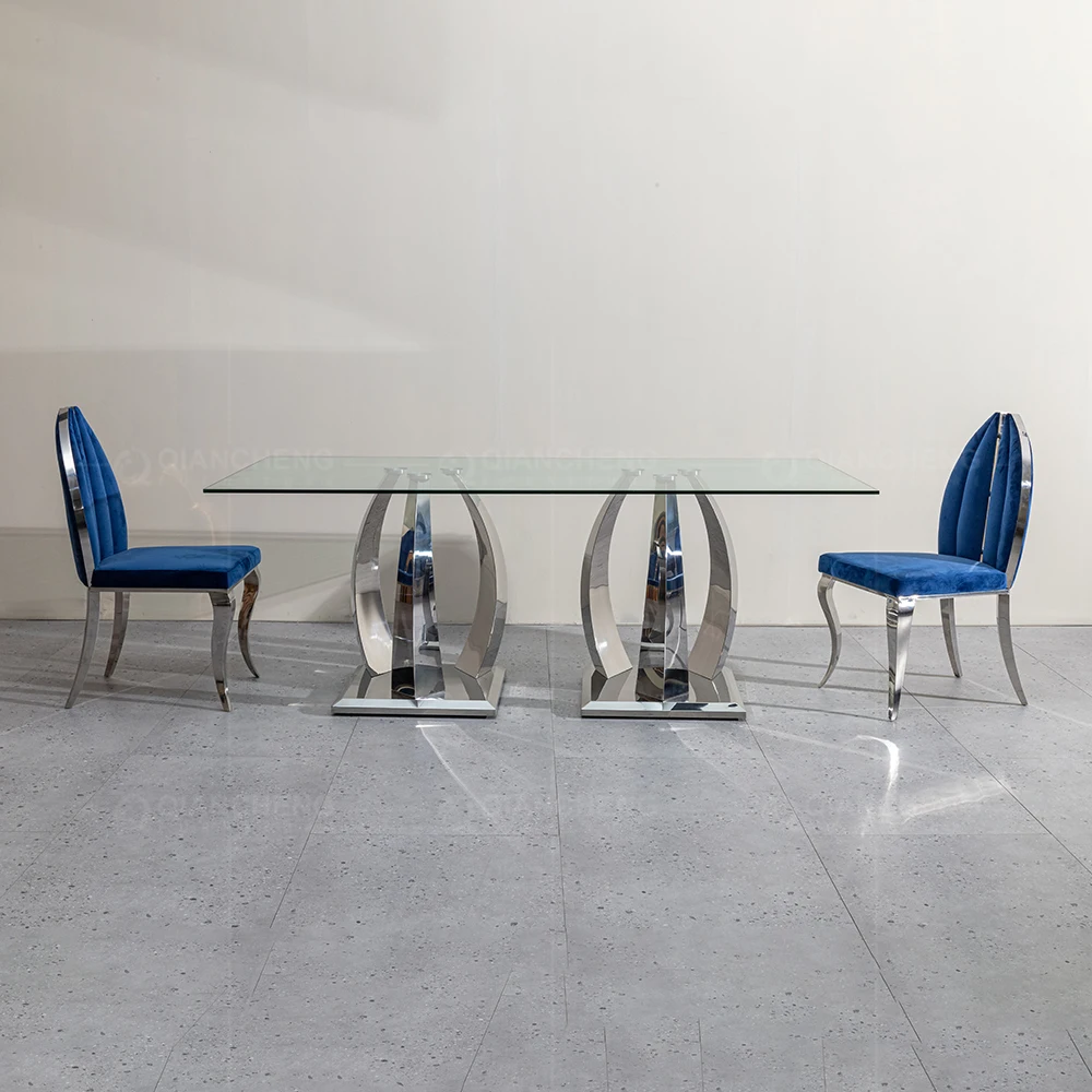 Dining Room Furniture Tempered Glass Dining Table Customized Stainless Steel Dining Table Feet