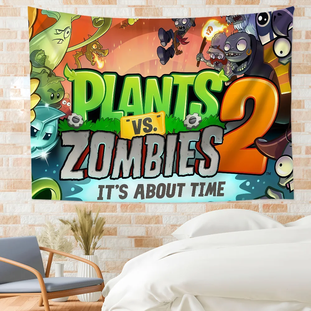 لعبة P-Plants مقابل Z-Zombies العلم مخصص التخييم حديقة ديكور خلفيات الحفلات جدار الفن هدايا الأسرة #2