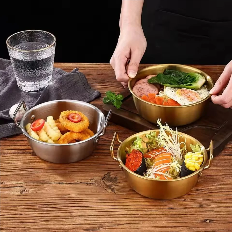 

304 stainless steel Korean style portable rice bowl with handle durable kitchen tableware double ear cooking bowl rice wine bowl