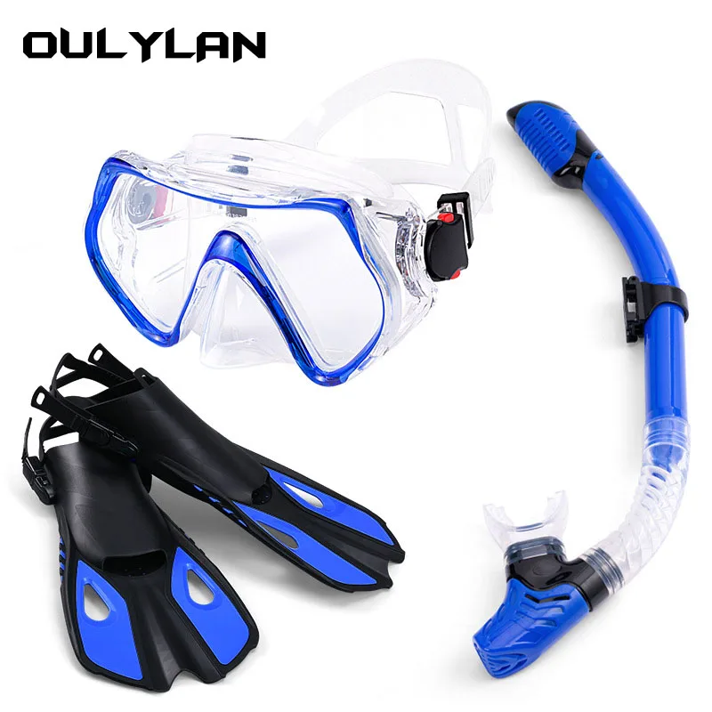 Oulylan HD Anti Fog Scuba Mask Underwater Snorkeling Scuba Diving Mask Equipment Diving Glasses Snorkel Flippers Professional