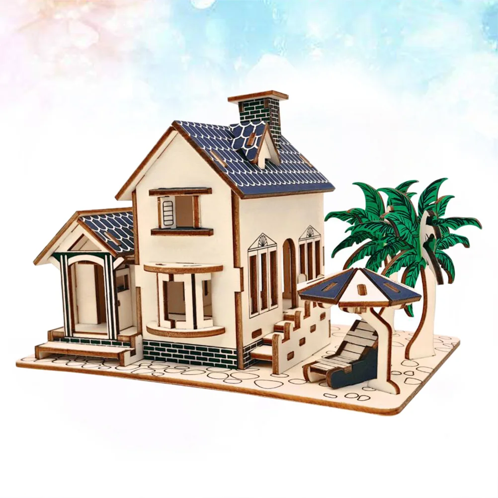 Puzzle in legno 3D Casa da spiaggia Kit di costruzione fai da te per bambini Puzzle educativi in legno Giochi di sviluppo per bambini Puzzle decorativo