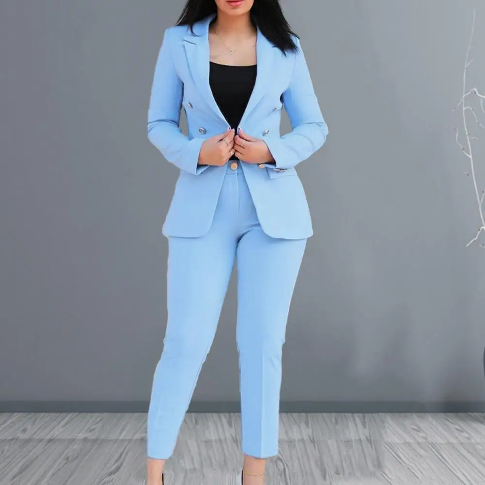 Zweireihige Bleistift hose Eleganter zweireihiger Damen anzug mit langärm liger Jacke, schmal geschnittene Hose für formelle Geschäfte