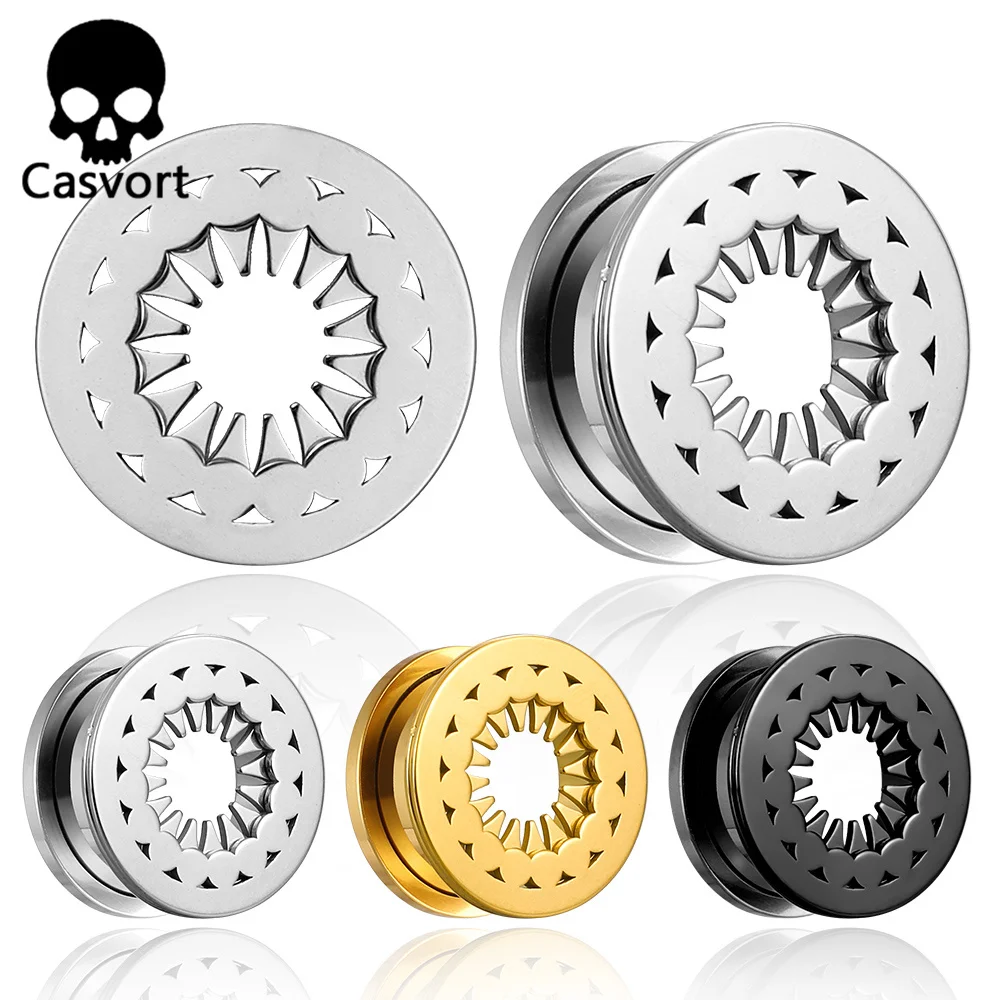 Casvort 2PCS 316 Stainless Steel New Fashion Ear Gauges Tunnels Plugs Stretcher Studs Piercing Women Men Body Jewelry Expansions