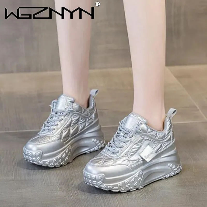 Sneakers con plateau da donna in vera pelle primavera autunno Wedgies scarpe Casual vulcanizzate scarpe da ginnastica retrò con fondo spesso da