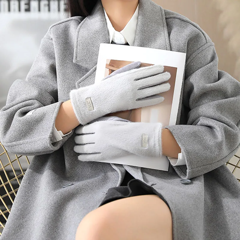 جديد الكورية فو فرو المنك قفازات للنساء قابل للغسل شاشة تعمل باللمس قفازات قطيفة دافئة أنيقة مقاوم للماء هدايا السفر اكسسوارات