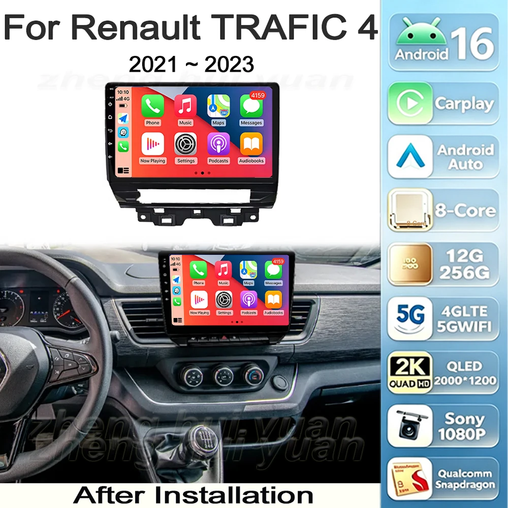 10 Android 16 Carplay Auto 2K Screen Car Radio Multimedia Player For Renault TRAFIC 4 2021 2022 2023 Autoradio Stereo Head Unit