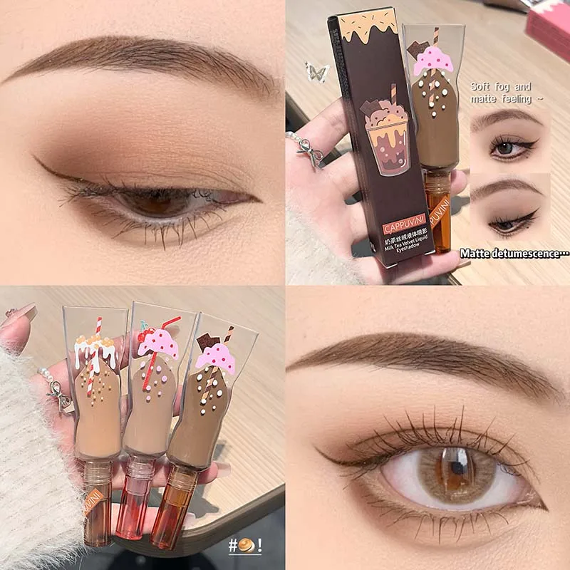 Cappuvini Velvet Liquid Eyeshadow – gedämpfte Milchteebraun, weiches, mattes Finish, aufbaubarer, neutraler Lidschattenstift für die tägliche Herstellung