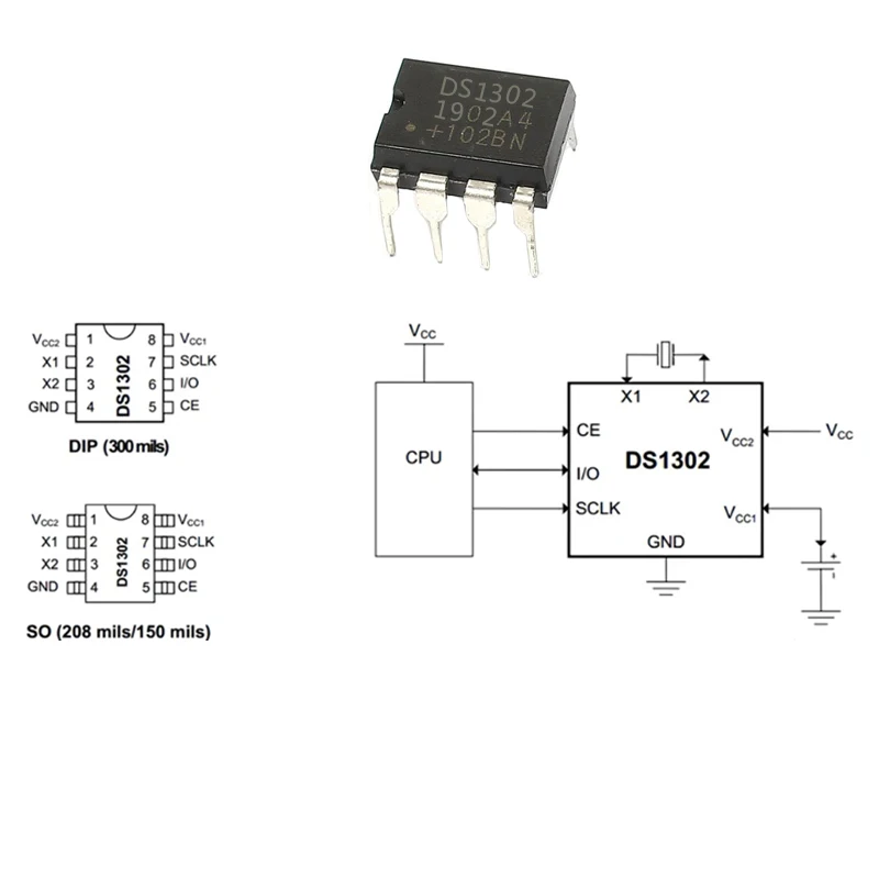 5PCS DS1302 DIP-8 Real Time Clock RTC IC Chip Through Hole For Arduino Electronic DIY Circuit