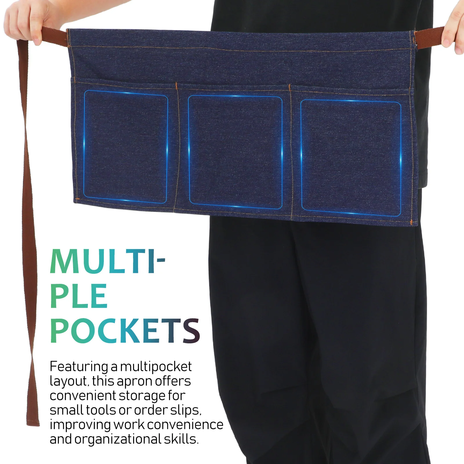 مريلة نصف من قماش الدنيم القطني بجيوب متعددة، خادم الخصر، ملابس عمال المطاعم، الطبخ، الخبز، البستنة، لوحة فنية للنادلة #3