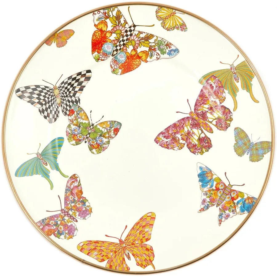 

Enamel Salad and Dessert Plate Small Plate for a Dessert or Appetizer Dish 8 Inches Butterfly Garden