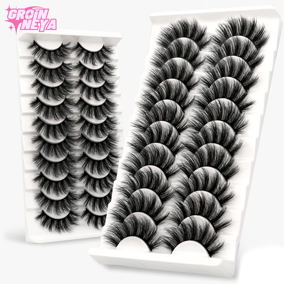 GROINNEYA 3D ciglia finte 10 paia di ciglia 3D ciglia di visone Faux Mink Fluffy Lash Soft Full Thick Wispy Extension ciglia