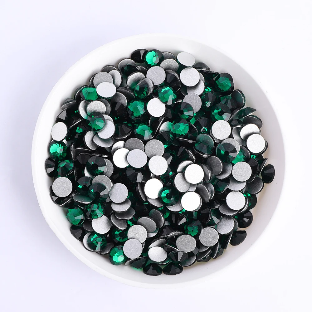 SS3-SS60 Glass Non Hotfix Rhinestone Dark Green Flatback Glitter Crystals Rhinetone Glue on Diamond Strass DIY Nail Accessories