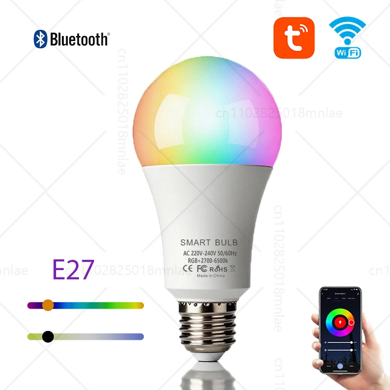 Tuya Smart LED Light Bulb E27 RGBCW 15W Wifi Bluetooth Led Lamp Home Decor Lighting 220V Alexa Google Assistant Remote Control